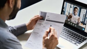 person interviewing applicant on computer